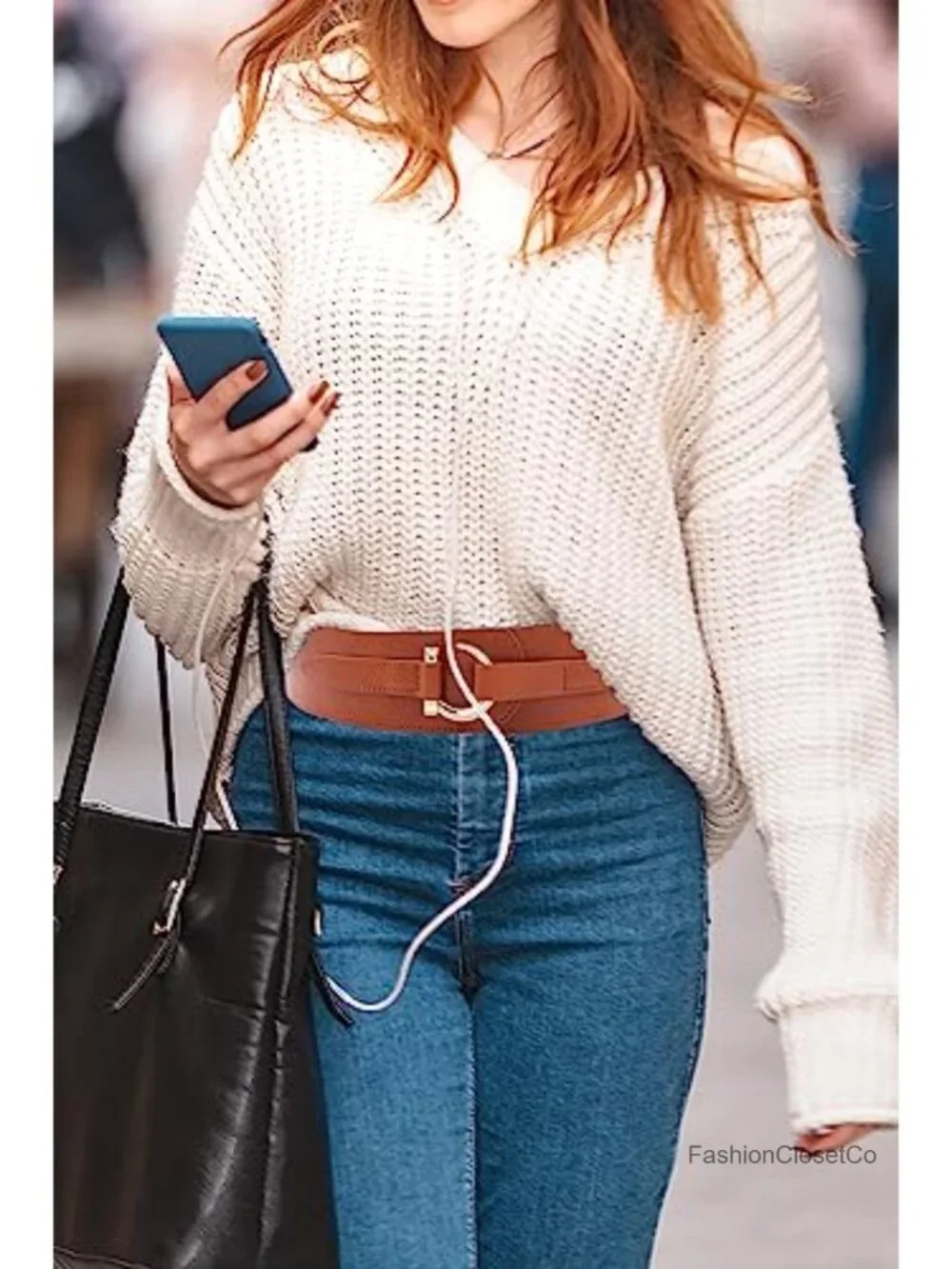 Women Vintage Elastic Waistband Hook Belt Faux Leather